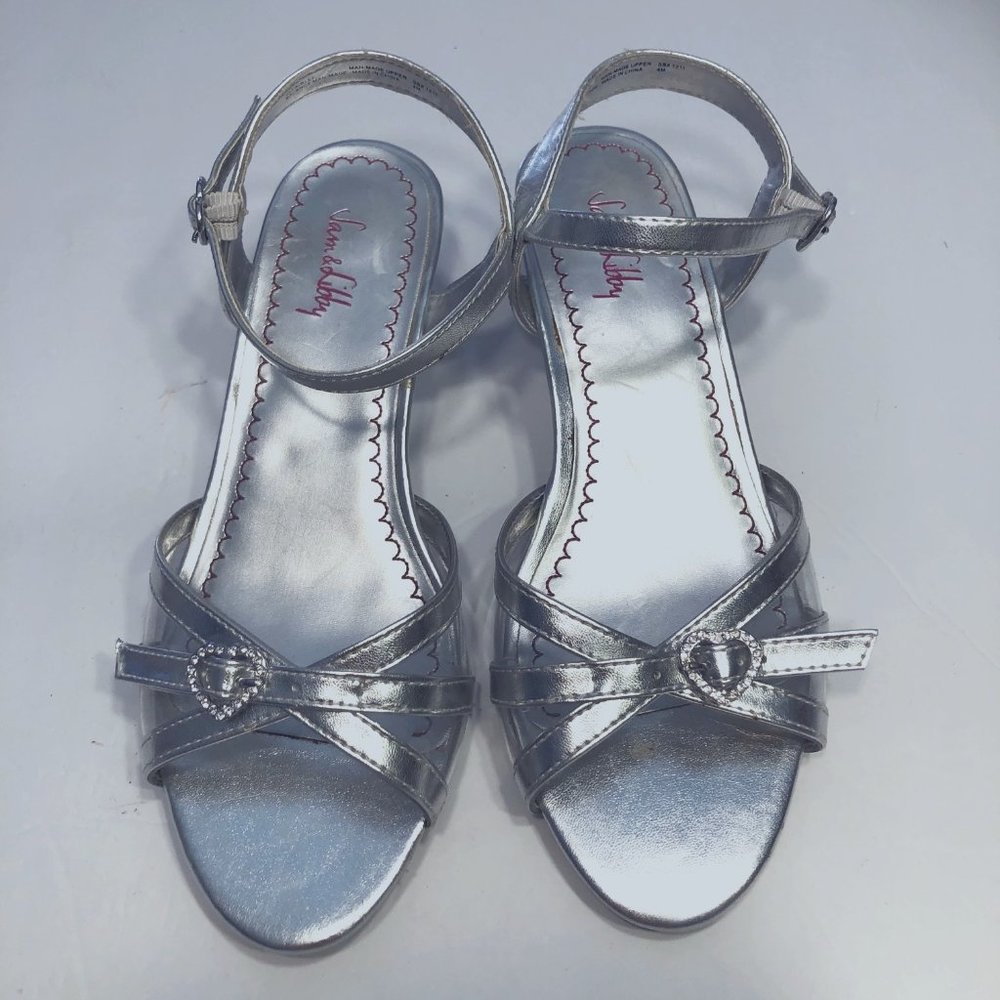 Girls ' Silver Strappy Heels Dress Shoes Size 4 M